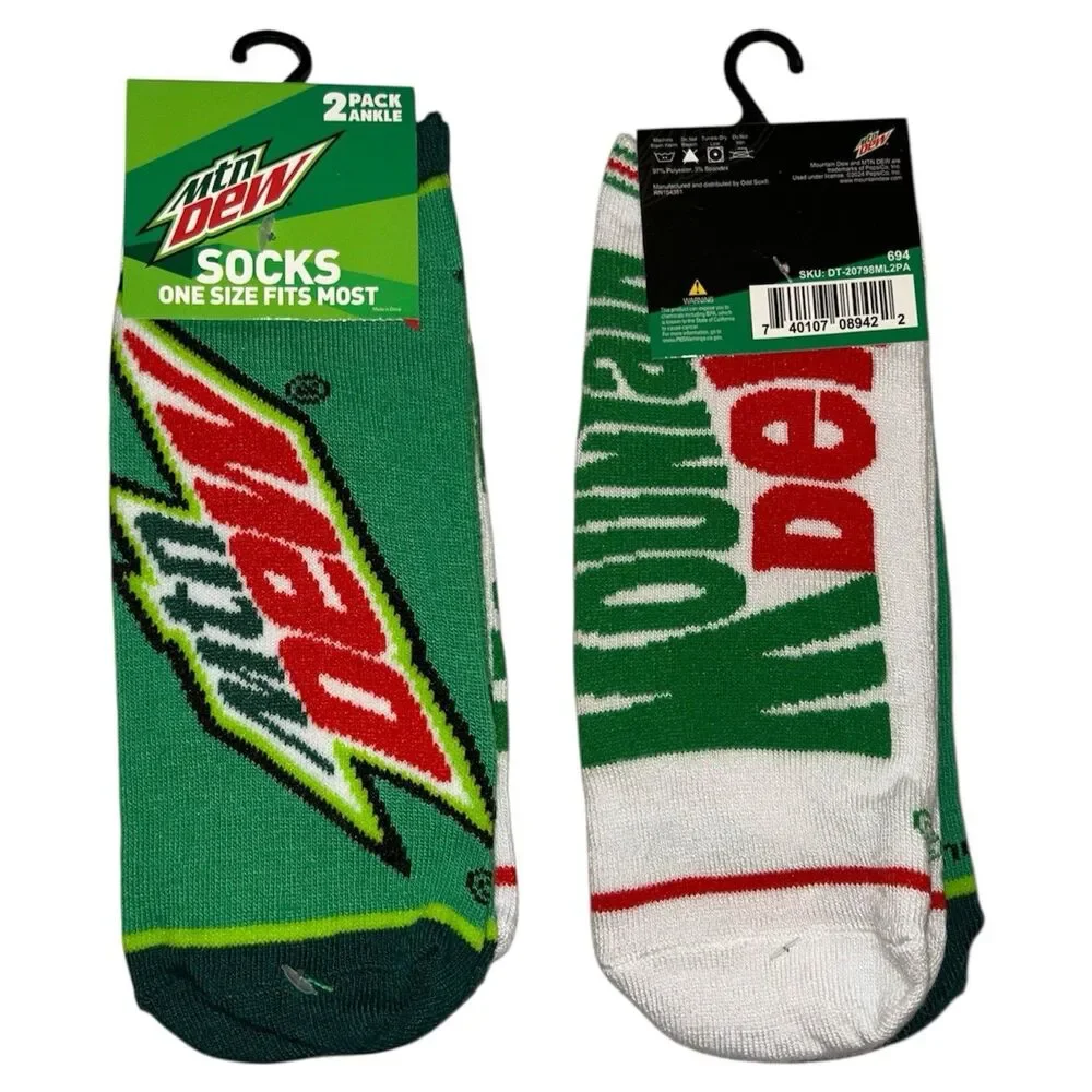 2x Mountain Dew Novelty Ankle Cut Socks Adult Set One Size